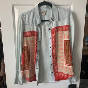 Silky denim button down blouse